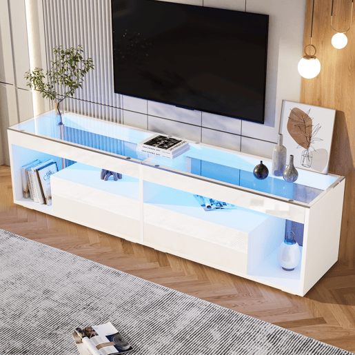Móvel de TV 180 cm de painel de partículas com 2 gavetas e luz led,branco