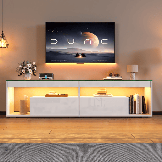 Móvel de TV 180 cm de painel de partículas com 2 gavetas e luz led,branco