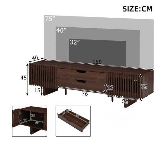 Móvel de TV 180 cm de mdf com 2 portas e 2 gavetas,noz Móvel de TV 180 cm de mdf com 2 portas e 2 gavetas,noz