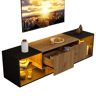 Móvel de TV 160 cm de painel de partículas com 2 gavetas e luz led,preto+madeira