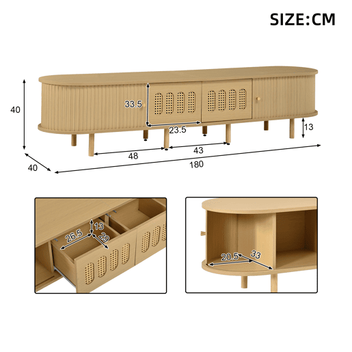 Móvel de TV 180 cm de mdf com 2 portas e 2 gavetas,natural Móvel de TV 180 cm de mdf com 2 portas e 2 gavetas,natural