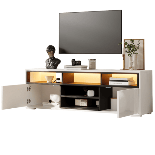 Móvel de TV 150 cm de painel de partículas com 2 portas e luz led,branco
