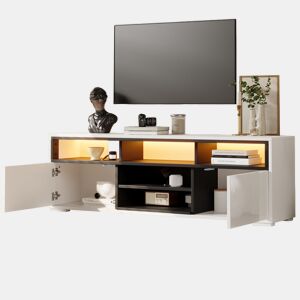 Móvel de TV 150 cm de painel de partículas com 2 portas e luz led,branco