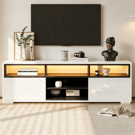 Móvel de TV 150 cm de painel de partículas com 2 portas e luz led,branco
