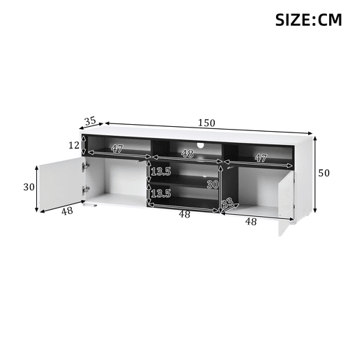 Móvel de TV 150 cm de painel de partículas com 2 portas e luz led,branco