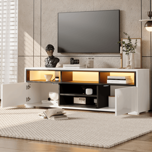 Móvel de TV 150 cm de painel de partículas com 2 portas e luz led,branco