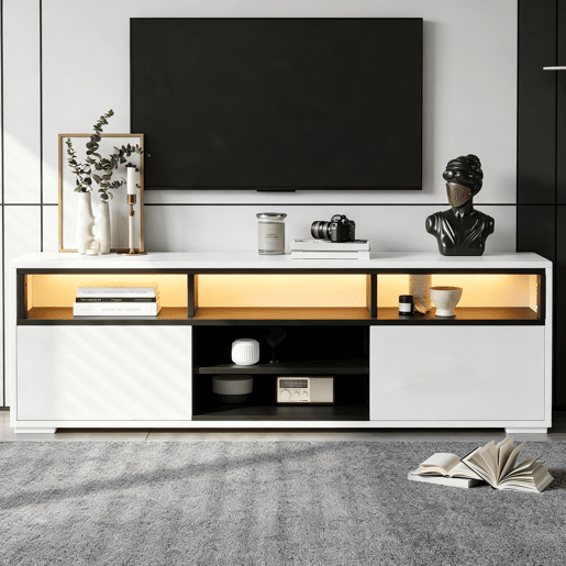 Móvel de TV 150 cm de painel de partículas com 2 portas e luz led,branco