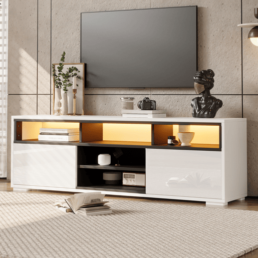Móvel de TV 150 cm de painel de partículas com 2 portas e luz led,branco