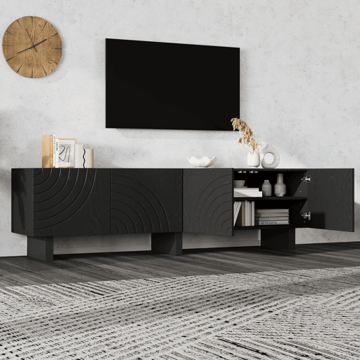 Móvel de TV 180 cm de painel de partículas com 4 portas,preto Móvel de TV 180 cm de painel de partículas com 4 portas,preto