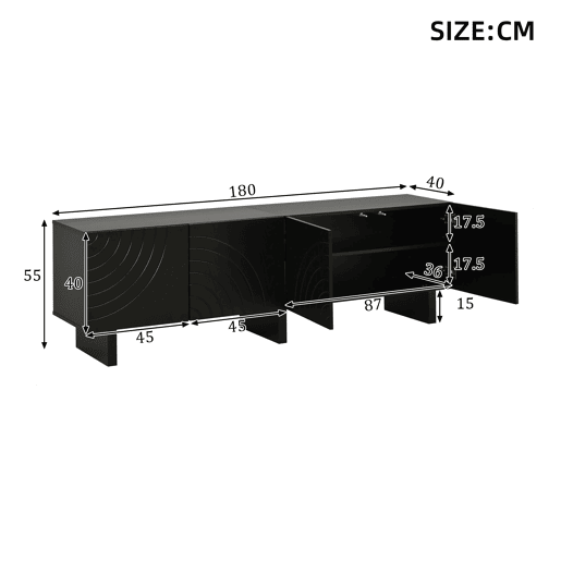 Móvel de TV 180 cm de painel de partículas com 4 portas,preto Móvel de TV 180 cm de painel de partículas com 4 portas,preto