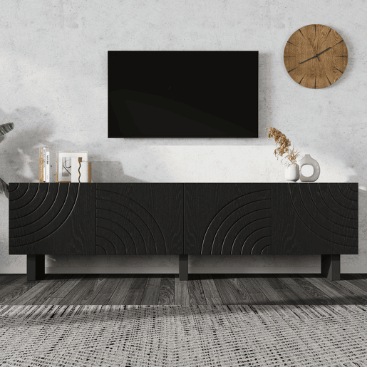 Móvel de TV 180 cm de painel de partículas com 4 portas,preto Móvel de TV 180 cm de painel de partículas com 4 portas,preto