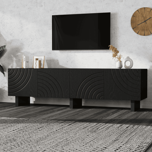 Móvel de TV 180 cm de painel de partículas com 4 portas,preto Móvel de TV 180 cm de painel de partículas com 4 portas,preto