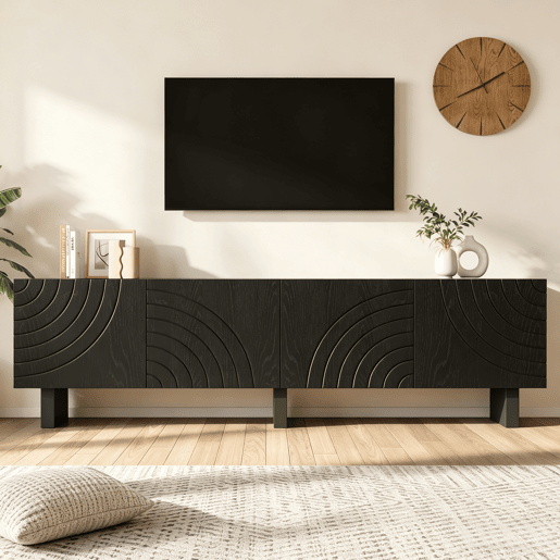 Móvel de TV 180 cm de painel de partículas com 4 portas,preto Móvel de TV 180 cm de painel de partículas com 4 portas,preto