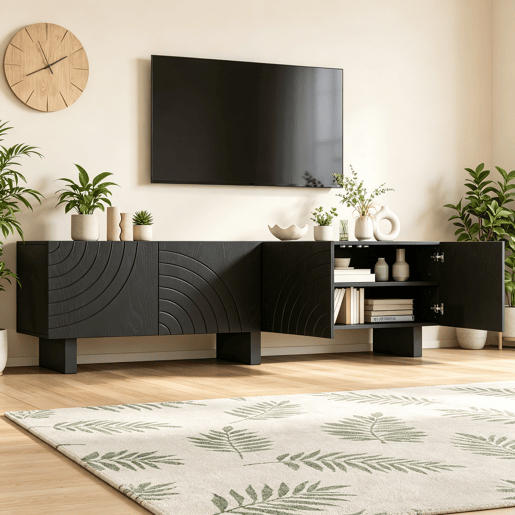 Móvel de TV 180 cm de painel de partículas com 4 portas,preto Móvel de TV 180 cm de painel de partículas com 4 portas,preto