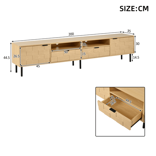 Móvel de TV 200 cm de mdf com 2 portas e 2 gavetas,natural Móvel de TV 200 cm de mdf com 2 portas e 2 gavetas,natural