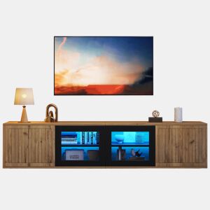 Móvel de TV 180 cm de mdf com 4 portas e luz led,madeira+preto
