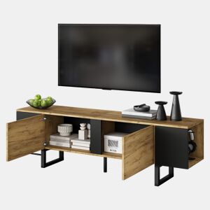 Móvel de TV 180 cm de painel de partículas com 2 portas,madeira+preto
