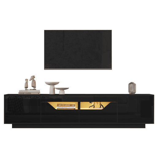 Móvel de TV 180 cm de painel de partículas com 2 portas,2 gavetas e luz led,preto Móvel de TV 180 cm de painel de partículas com 2 portas,2 gavetas e luz led,preto