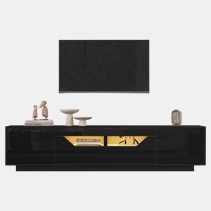 Móvel de TV 180 cm de painel de partículas com 2 portas,2 gavetas e luz led,preto