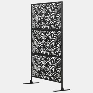 Biombo divisório com estampa de folhas de salgueiro, ideal para áreas externas como jardim, pátio e terraço, 122x45x198 cm, preto