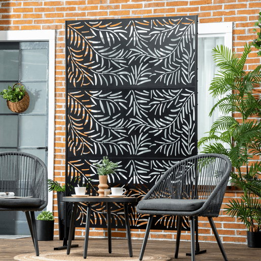 Biombo divisório com estampa de folhas de salgueiro, ideal para áreas externas como jardim, pátio e terraço, 122x45x198 cm, preto Biombo divisório com estampa de folhas de salgueiro, ideal para áreas externas como jardim, pátio e terraço, 122x45x198 cm, preto