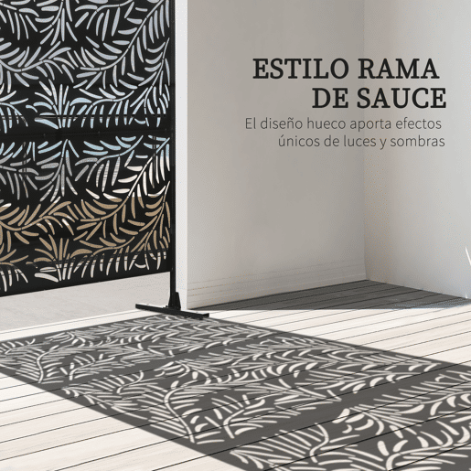 Biombo divisório com estampa de folhas de salgueiro, ideal para áreas externas como jardim, pátio e terraço, 122x45x198 cm, preto Biombo divisório com estampa de folhas de salgueiro, ideal para áreas externas como jardim, pátio e terraço, 122x45x198 cm, preto