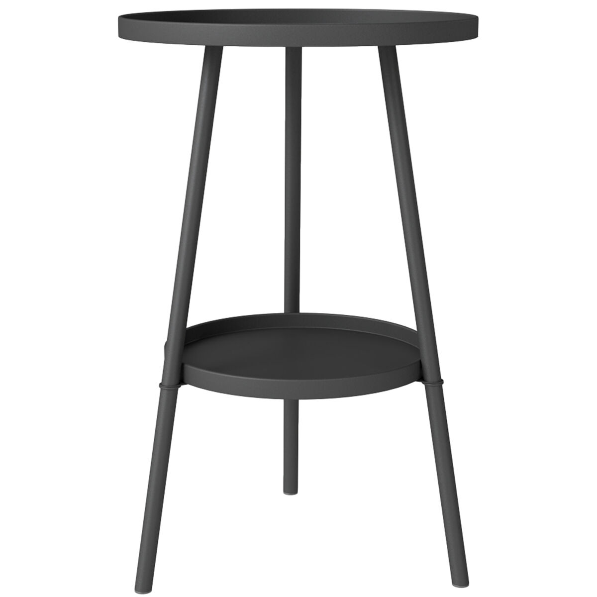 Mesa de jardín redonda de 2 niveles con bordes elevados bandeja inferior para exterior e interior ø32x51 cm negro