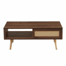 Mesa de centro 105 x 55 x 40 cm - vime trançado, portas de correr, pés em madeira maciça, estilo moderno - castanho
