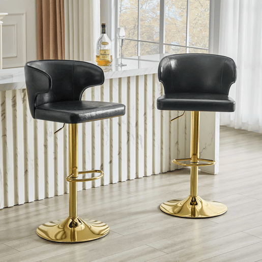 Bancos de bar, 2 unidades - Altura ajustável, giratórios a 360°, com encosto e apoio para os pés - Preto Bancos de bar, 2 unidades - Altura ajustável, giratórios a 360°, com encosto e apoio para os pés - Preto