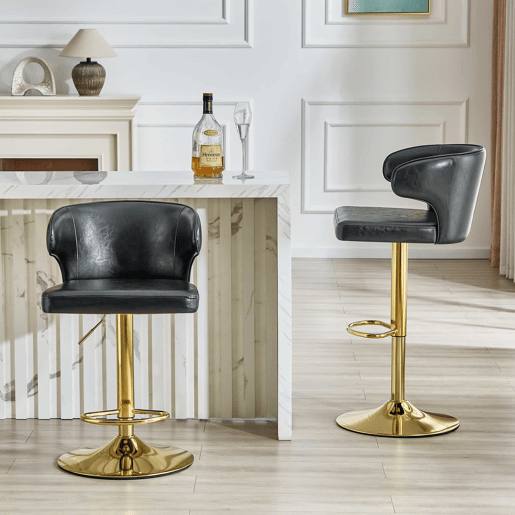 Bancos de bar, 2 unidades - Altura ajustável, giratórios a 360°, com encosto e apoio para os pés - Preto Bancos de bar, 2 unidades - Altura ajustável, giratórios a 360°, com encosto e apoio para os pés - Preto