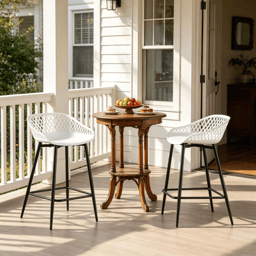Banco de bar 48,5 x 47 x 84,5 cm - design elegante com apoio para os pés, para a cozinha e o jardim - branco Banco de bar 48,5 x 47 x 84,5 cm - design elegante com apoio para os pés, para a cozinha e o jardim - branco