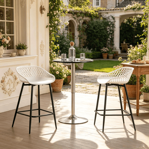 Banco de bar 48,5 x 47 x 84,5 cm - design elegante com apoio para os pés, para a cozinha e o jardim - branco Banco de bar 48,5 x 47 x 84,5 cm - design elegante com apoio para os pés, para a cozinha e o jardim - branco