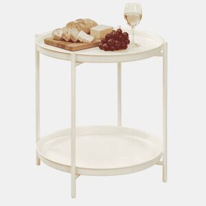 Mesa auxiliar redonda u2014 com espaço de arrumação, mesa de centro, suporte para plantas e mesa de cabeceira u2014 branco creme
