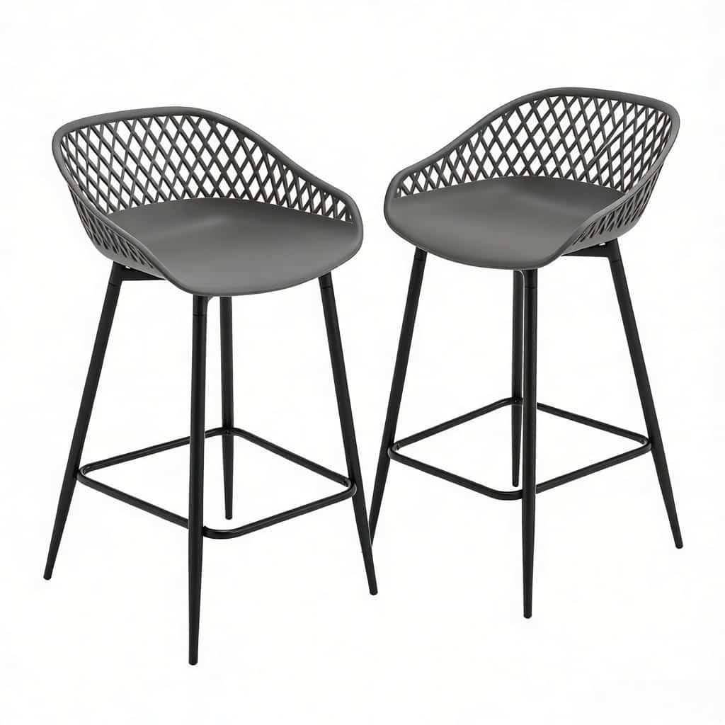 Taburete de bar 48,5x47x84,5 cm - con reposapiés, para cocina y jardín - gris