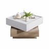 Mesa de centro quadrada com rotação de 360° - com 2 gavetas - 60x60x38 cm - Branco e Natural