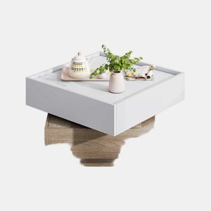 Mesa de centro quadrada com rotação de 360° - com 2 gavetas - 60x60x38 cm - Branco e Natural