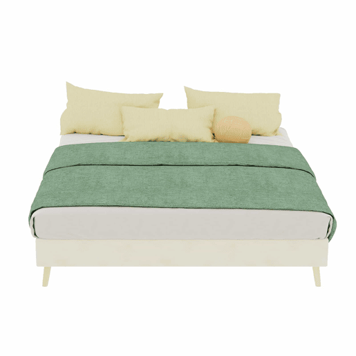 Cama moderna minimalista 140x200 - Base baixa, tecido veludo holandês - Bege Cama moderna minimalista 140x200 - Base baixa, tecido veludo holandês - Bege