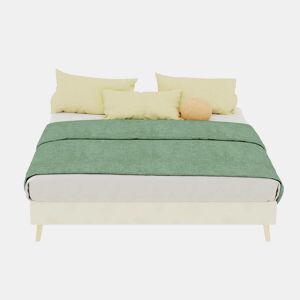 Cama moderna minimalista 140x200 - Base baixa, tecido veludo holandês - Bege