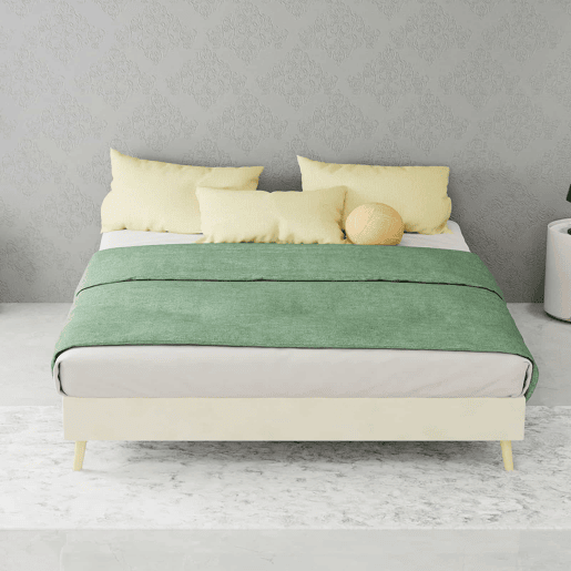 Cama moderna minimalista 140x200 - Base baixa, tecido veludo holandês - Bege Cama moderna minimalista 140x200 - Base baixa, tecido veludo holandês - Bege