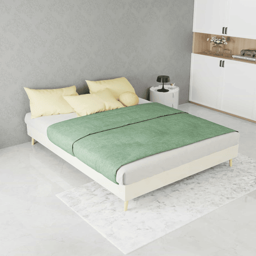 Cama moderna minimalista 140x200 - Base baixa, tecido veludo holandês - Bege Cama moderna minimalista 140x200 - Base baixa, tecido veludo holandês - Bege