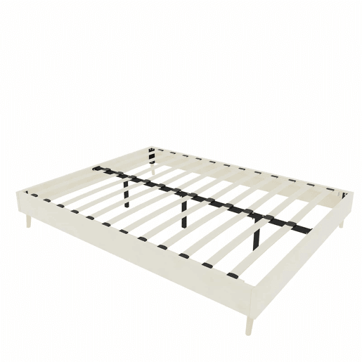 Cama moderna minimalista 140x200 - Base baixa, tecido veludo holandês - Bege Cama moderna minimalista 140x200 - Base baixa, tecido veludo holandês - Bege