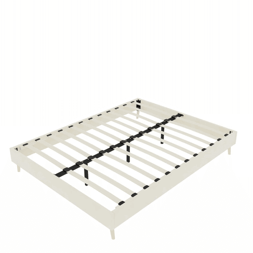 Cama moderna minimalista 140x200 - Base baixa, tecido veludo holandês - Bege Cama moderna minimalista 140x200 - Base baixa, tecido veludo holandês - Bege