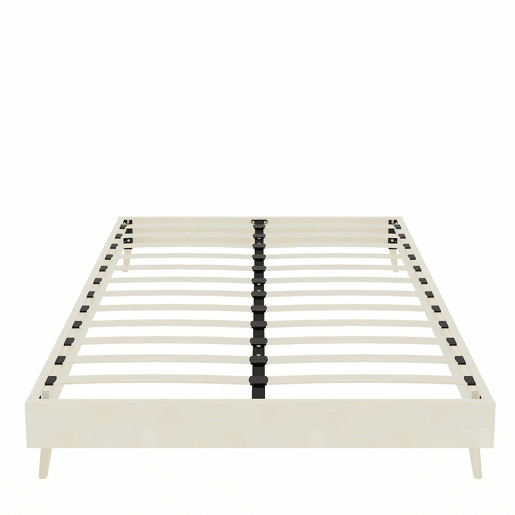 Cama moderna minimalista 140x200 - Base baixa, tecido veludo holandês - Bege Cama moderna minimalista 140x200 - Base baixa, tecido veludo holandês - Bege