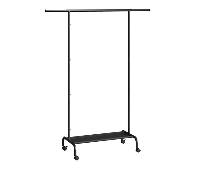 Perchero con ruedas 124x40x156 cm - armario abierto con barra extensible y fácil movilidad - negro