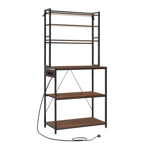 Mesa de café 40x80x167 cm - Estilo moderno com prateleiras de arrumação e tomadas integradas - Castanho rústico Mesa de café 40x80x167 cm - Estilo moderno com prateleiras de arrumação e tomadas integradas - Castanho rústico