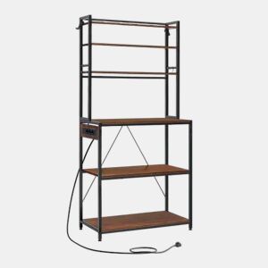 Mesa de café 40x80x167 cm - Estilo moderno com prateleiras de arrumação e tomadas integradas - Castanho rústico