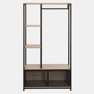 Cabideiro de pé - Design aberto, organizador de roupa multifuncional para o quarto e a entrada - Preto e carvalho claro
