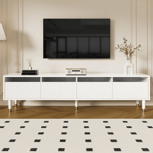 Móvel de TV moderno 178 cm - Design minimalista, grande capacidade, 4 gavetas, MDF e acrílico - Branco