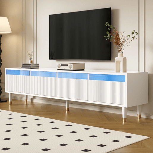 Móvel de TV moderno 178 cm - Design minimalista, grande capacidade, 4 gavetas, MDF e acrílico - Branco