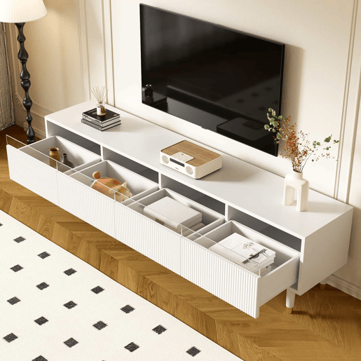 Móvel de TV moderno 178 cm - Design minimalista, grande capacidade, 4 gavetas, MDF e acrílico - Branco